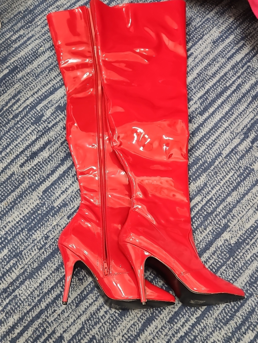 Pleaser Red Patent Over-the-Knee Stiletto Boots